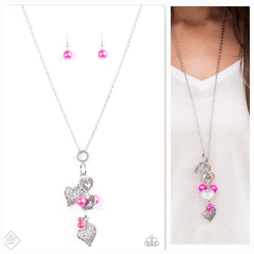 TAKE THE PLUNGE PINK NECKLACE/EARRING SET
